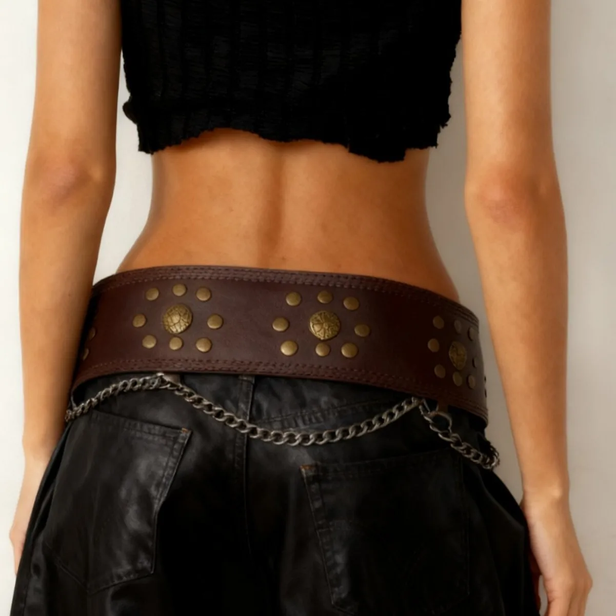 Cross-Border Sale Ultra-Wide Three-Row Stitching Vintage Rivet Heavy-Duty Hot Girl Belt Personality Fashion Trend