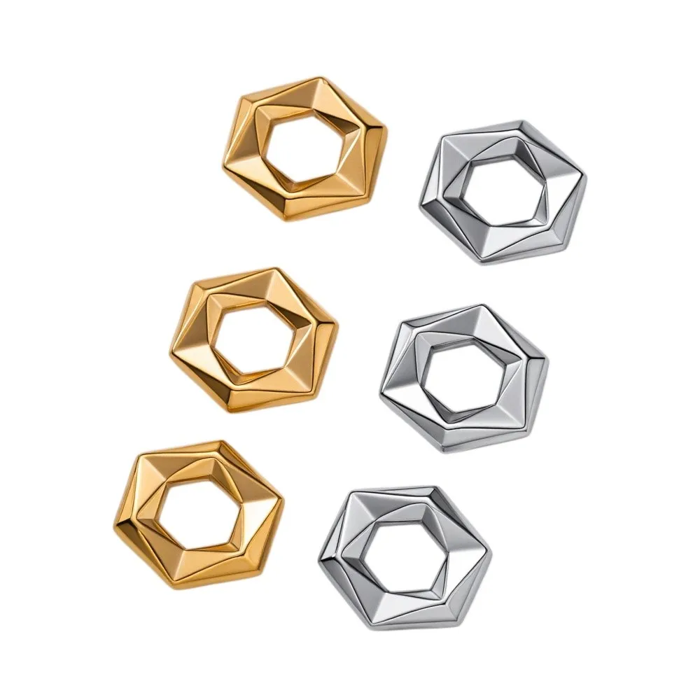 5Pcs/lot Stainless Steel Gold Large Hole Hexagonal Flat Beads Spacer Bead DIY Bracelet Necklace Earing Jewelry Making Material