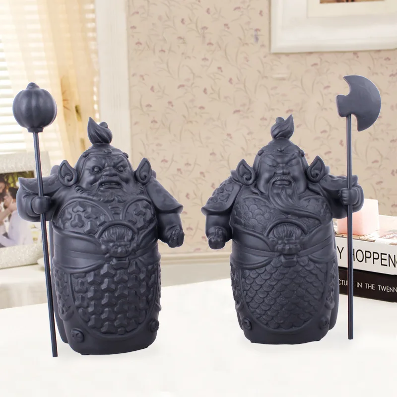 Resin handicraft black door god figurine for TV cabinet decoration in living room as a gift