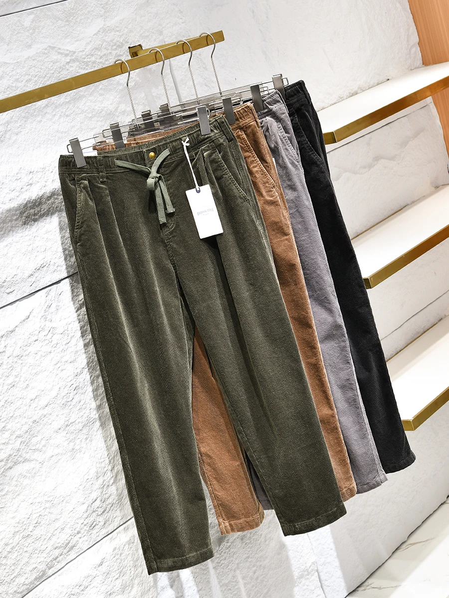 Retro Japanese Style All Cotton Corduroy Loose Fit Casual Pants for Men Versatile Autumn Winter Fashion Straight Leg Trousers