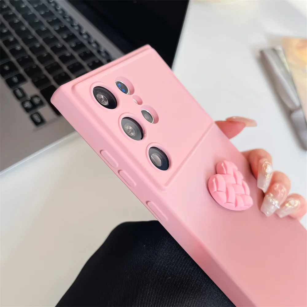 جرابات هاتف ثلاثية الأبعاد على شكل قلب الحب لسامسونج ، حماية العدسة ، غطاء من البولي يورثين الحراري الناعم ، Galaxy S21 ، S20 FE ، S23 ، S24 Ultra ، S22 Plus ، فاخر