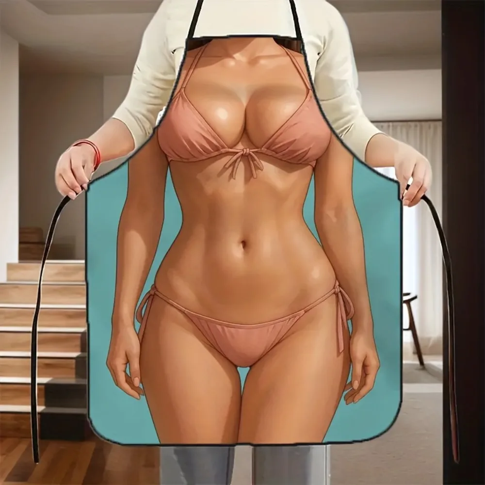 

Novelty Bikini Print Apron Unisex Washable for Grill BBQ Party Cosplay Holiday for Couples 1/2/4 Packs