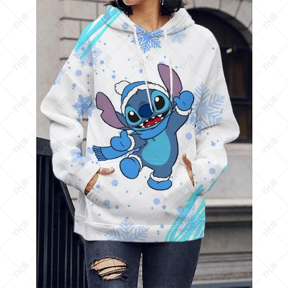 Disney-Lilo e Stitch Hoodies para Mulher, Anime Casual Feminino, Cartoon Print, 3D Print, Moda