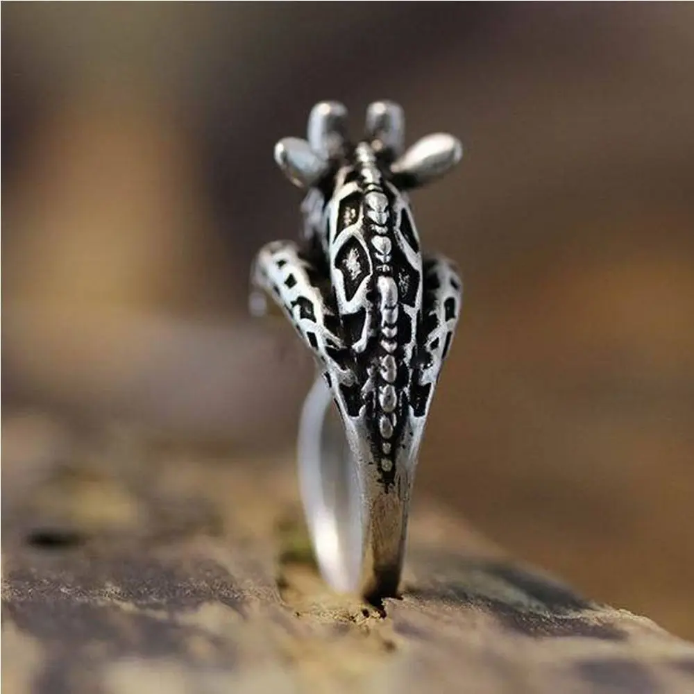 Vintage Lovely Cuff Wrap Silver Planted Adjustable Animal Ring Retro Jewelry Open Finger Ring Giraffe