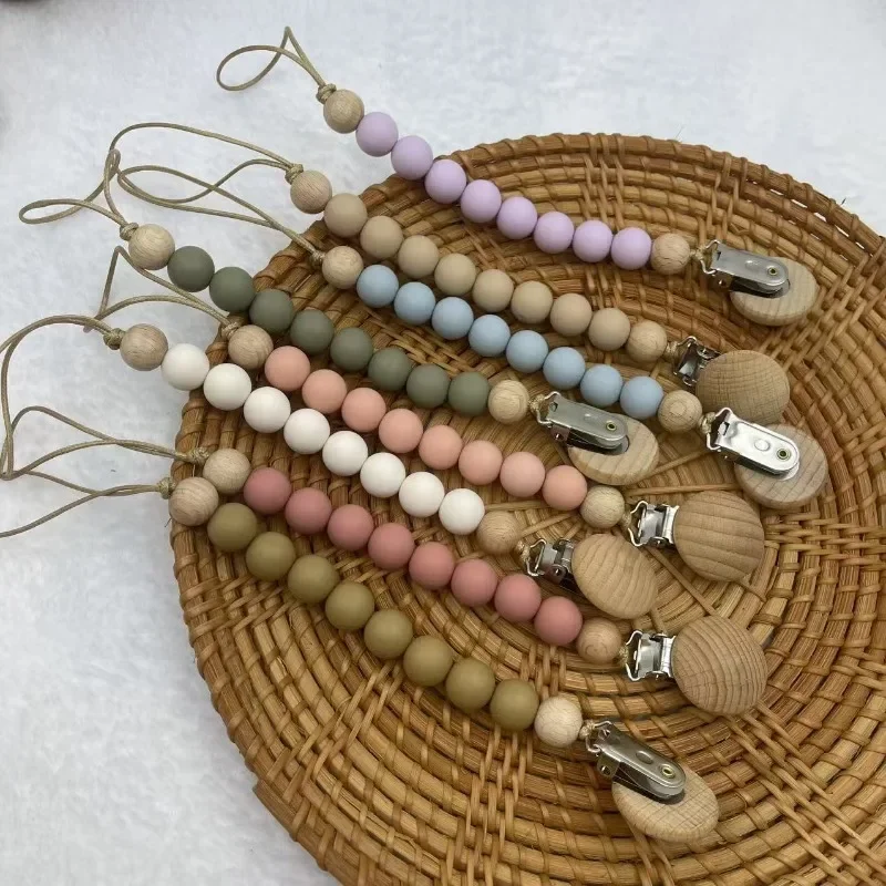 

Буковое дерево, силиконовые бусины, зажимы для соски, держатель-цепочка для пустышки, цепочки для пустышки для новорожденных, держатель для соски, детские игрушки для прорезывания зубов, подарки