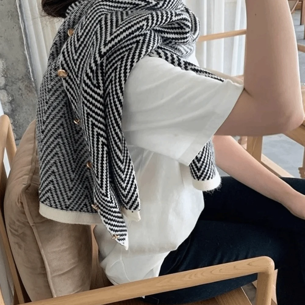 

Классический полосатый шарф из имитации кашемира, утолщенный зимний кашемировый шарф с пуговицами, длинная шаль двойного назначения для женщин