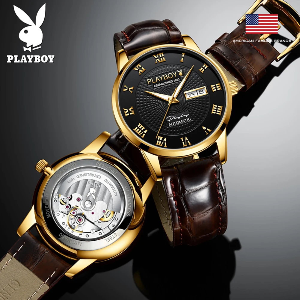 PLAYBOY Top Brand Men Watch High Quality Luxury Original Automatic Mechanical Watches for Men Fashion Business Wrist Watch Men