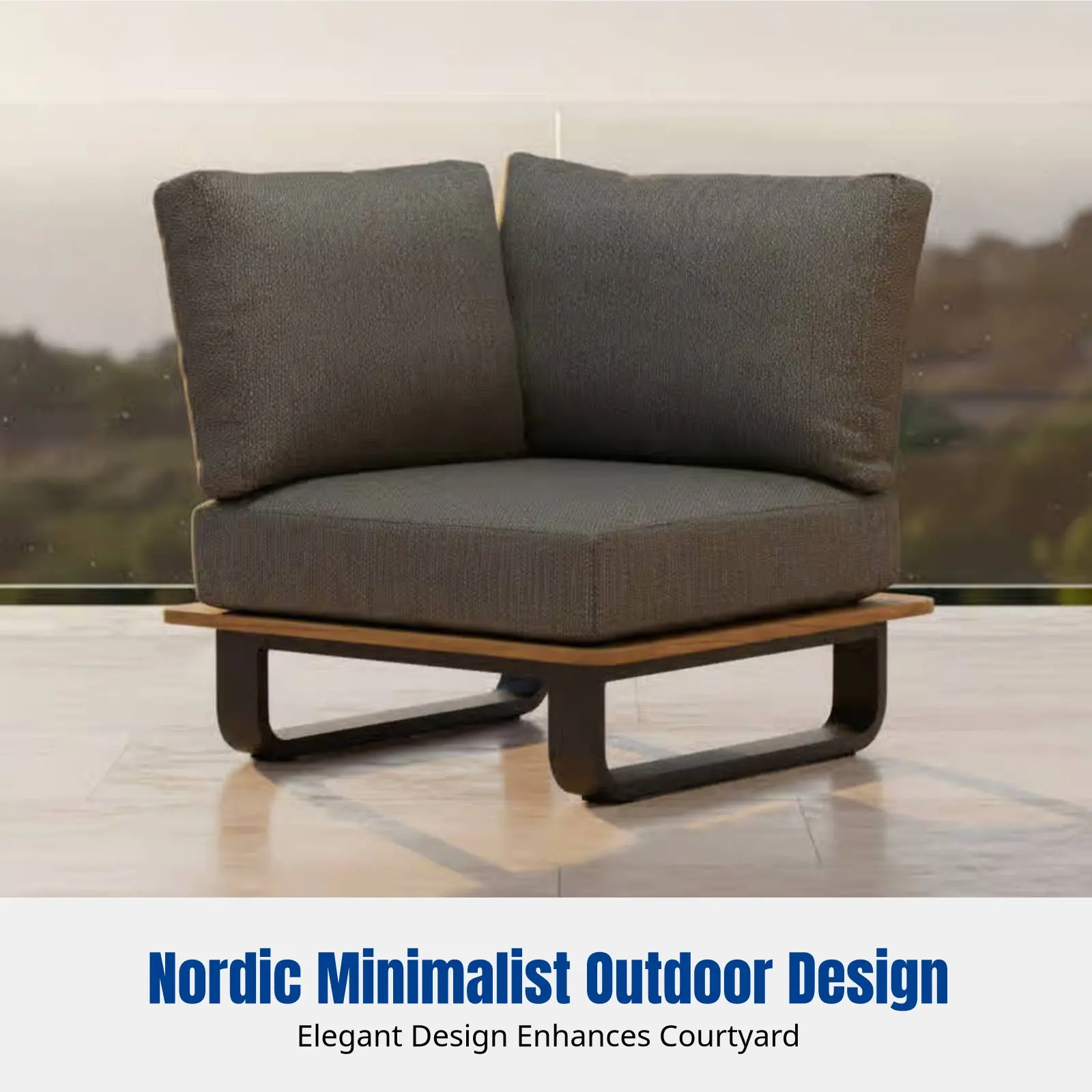 

Комплект уличной мебели из тика и ротанга, водонепроницаемая ткань, L-образный секционный диван, кресло для патио, скандинавский дизайн, металлический каркас, кофейный цвет