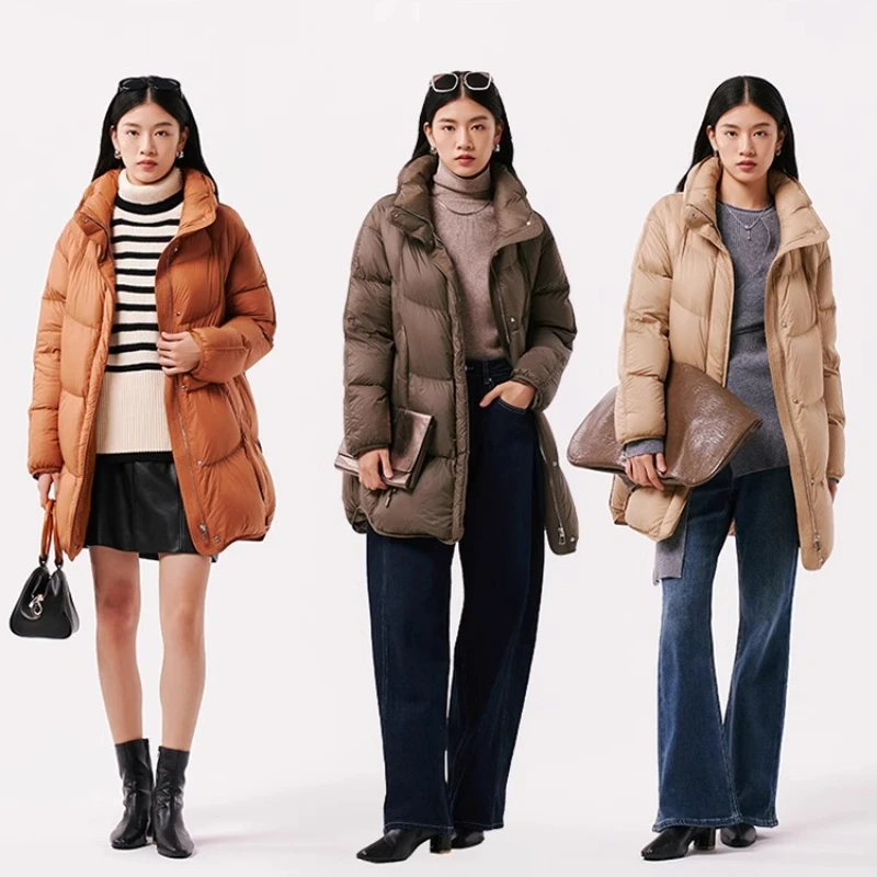 Chericom Mid-Length Puffer Down Jacket with Zippered Placket Elastic Windproof Cuffs Slant Pockets and Insulated Design Y299123Y