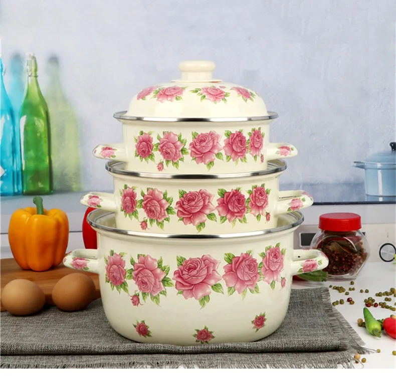 

20/22/24CM Vintage Enamel Soup Pot with Induction Cooker Compatibility for Home Kitchen Hotpot Cooking Pot