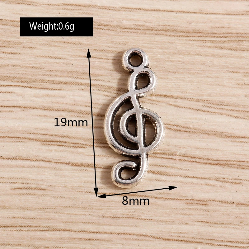 50 Stück 8x19mm Niedliche Legierungs-Musiknoten-Anhänger für Schmuckherstellung, Ohrringe, Halsketten, Armbänder, DIY-Bastelzubehör – Detail 1