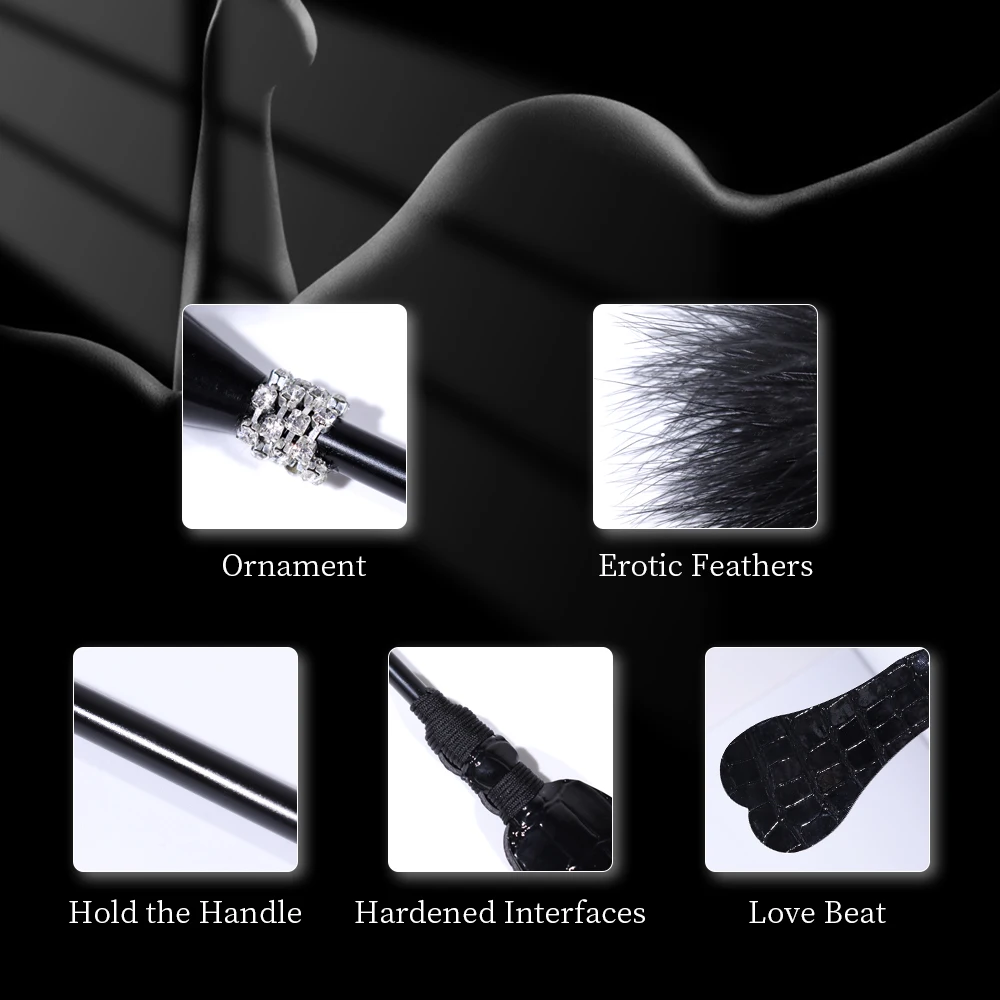 Faux Leather Feather Tickle BDSM Flogger Paddle Fetish Whip Adult Sex Toys for Women and Couples