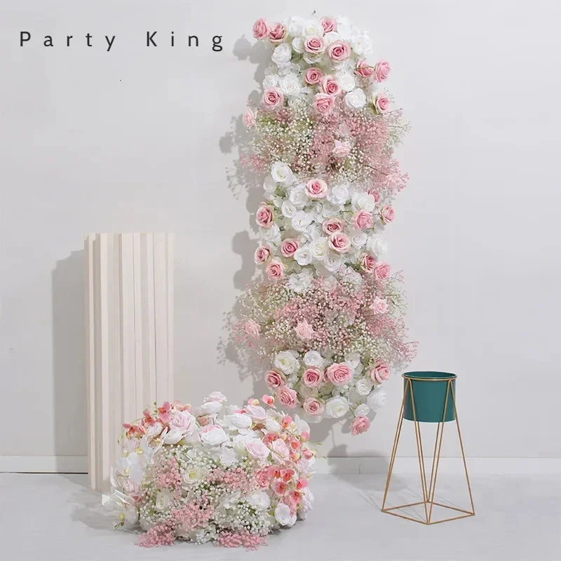 Pink White Rose Babysbreath Flower Centerpieces Artificial Flower Backqrop Wall for Wedding Event Flower Ball Party Props