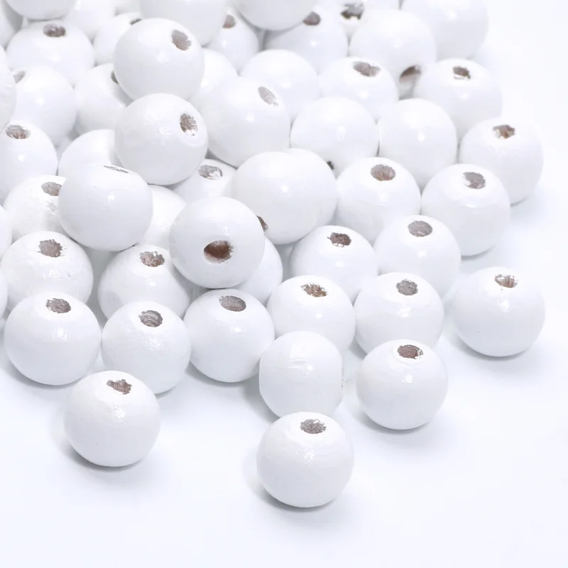 50/100/200pcs White Round Balls Loose Spacer Wooden Beads For Jewelry Making DIY Jewelry Beads Necklaces Bracelets Accessories