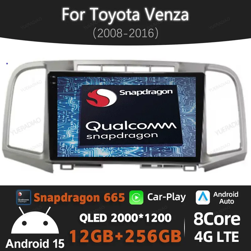 

Android 15 Carplay Auto для Toyota Venza 2008-2016 Автомобильный радиоприемник Мультимедийный стереоплеер GPS-навигация Головное устройство 4G WIFI QLED BT