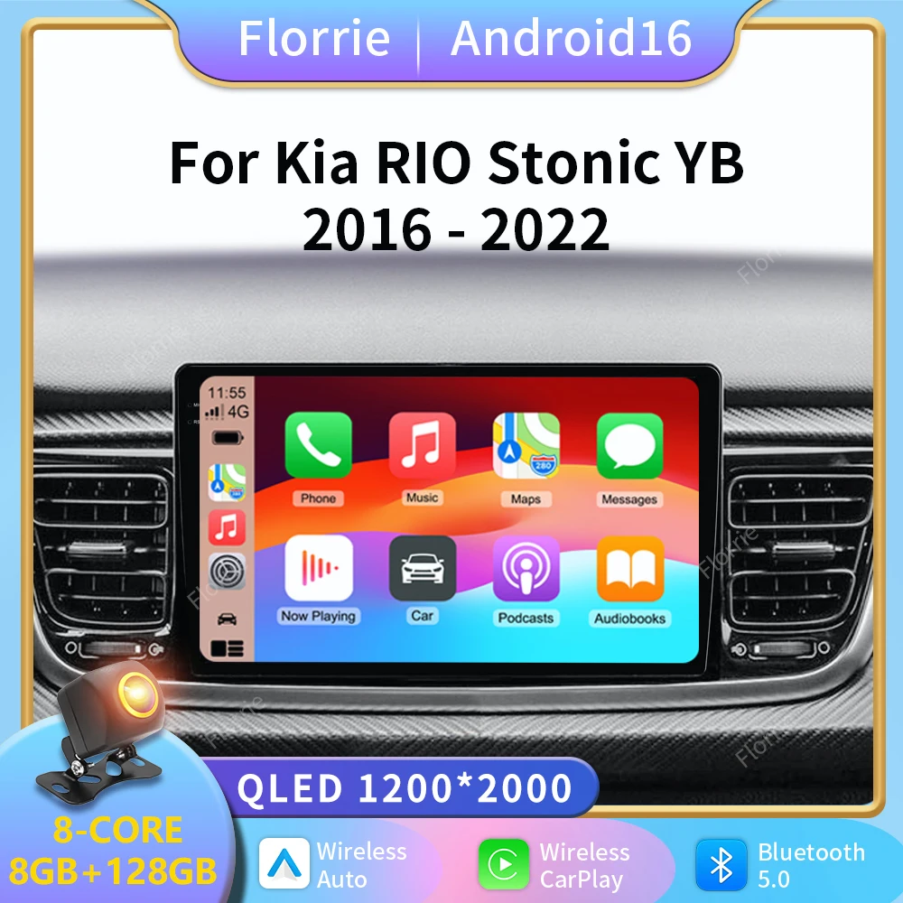 2K Android 16 Carplay For Kia RIO Stonic YB 2016 2017 2018 2019 2020 2021 2022 Display Video Car Radio DSP GPS Navigation Screen