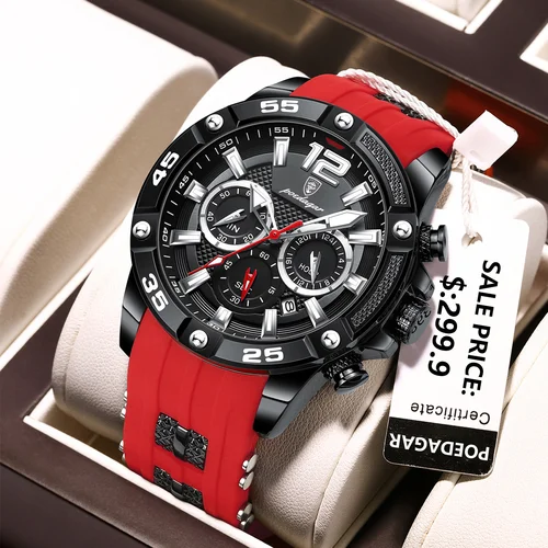 Imagen 2 del producto Reloj POEDAGAR informal de lujo para hombre, cronógrafo luminoso resistente al agua con fecha, reloj de pulsera para hombre, relojes militares de cuarzo de alta calidad para hombre