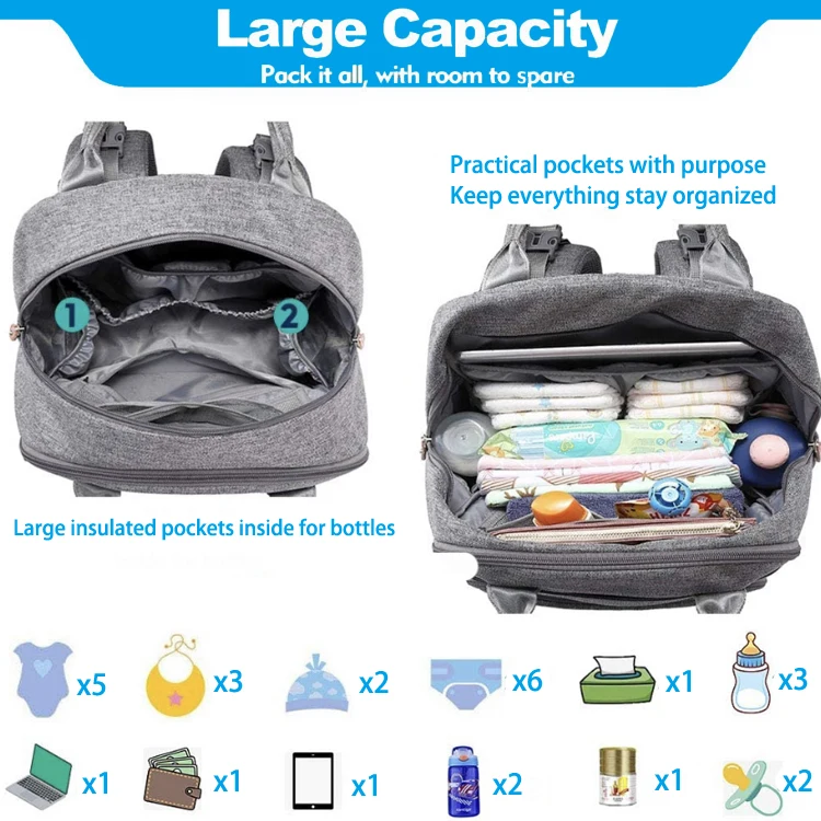 New trending custom waterproof baby nappy bags mommy bag new fashion bady diaper mommy backpack with changing station