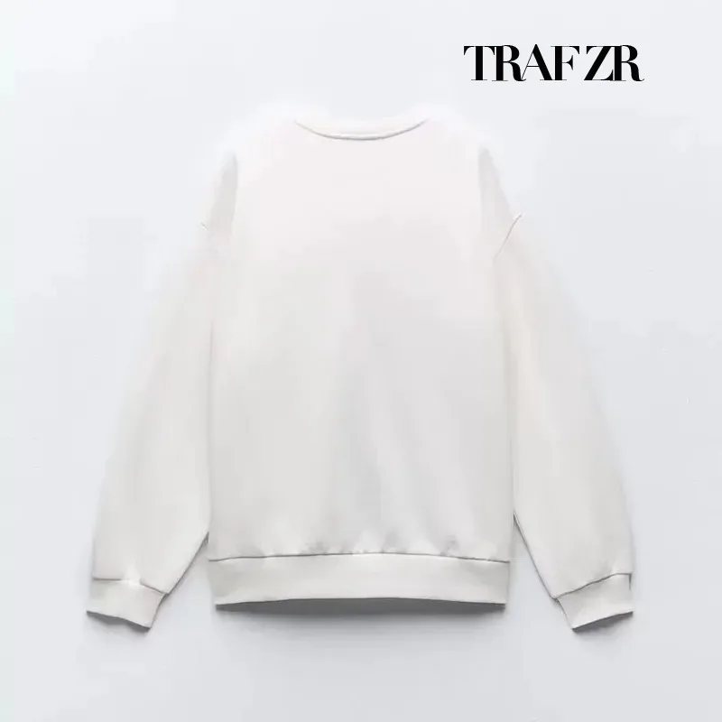 TRAF ZR Autumn Round Neck Y2k New Sweatshirts for Women\'s Winter Pullover Casual Long Sleeve Harajuku Oversize Top for Women