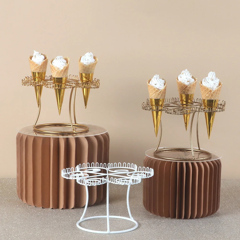 

1pc Ice Cream Cone Rack 6-Slot Metal Stand For Mini Cones Flat Base Dessert Display Holder European Style Ice Cream Storage