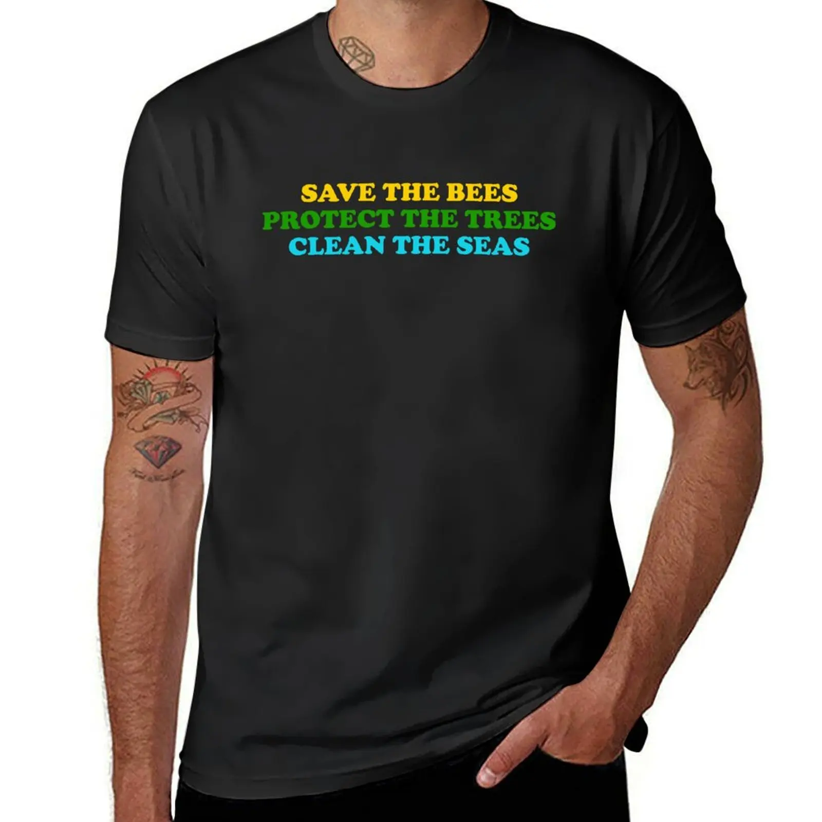 

save the bees protect the trees clean the ocean T-Shirt cotton graphic tees cute tops anime tshirt anime stuff clothes for men