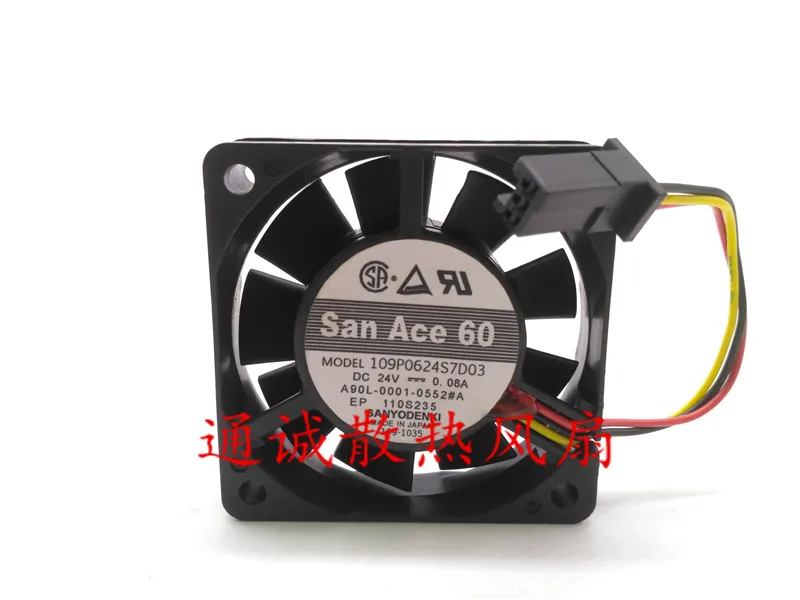 SANYO DENKI 109P0624S7D03 90L-0001-0552#A DC 24V 0.08A 60x60x15mm 3-Wire Server Cooling Fan