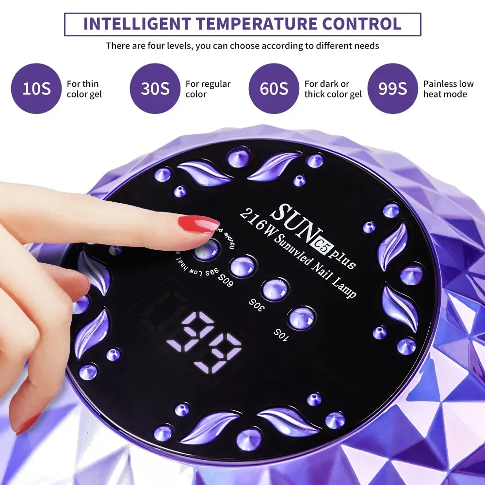 Secador de uñas UV LED de 216W, lámpara para curar todos los esmaltes de uñas de Gel con detección de movimiento, equipo profesional de herramientas de salón de manicura