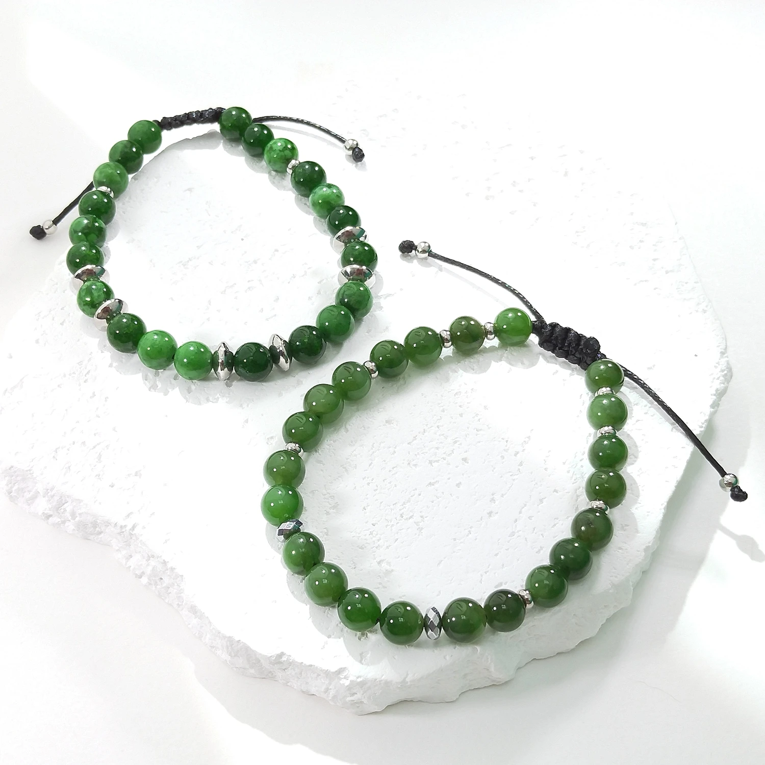 Lii Ji Natural Hetian Jade / Green Jade 8mm Adjustable Bracelet 20-27cm For Male Jewelry