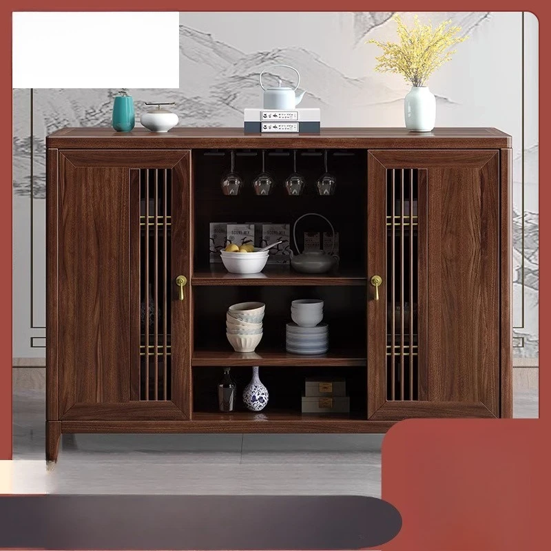 New Chinese ebony dining side cabinet Zen simple light luxury solid wood locker wine household integrated storage