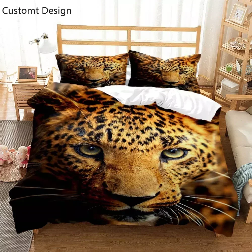 3d Tier Gepard Leopard  Cartoon HD printed bedding Queen bedding set  Customized King size bedding set Soft and comfortable