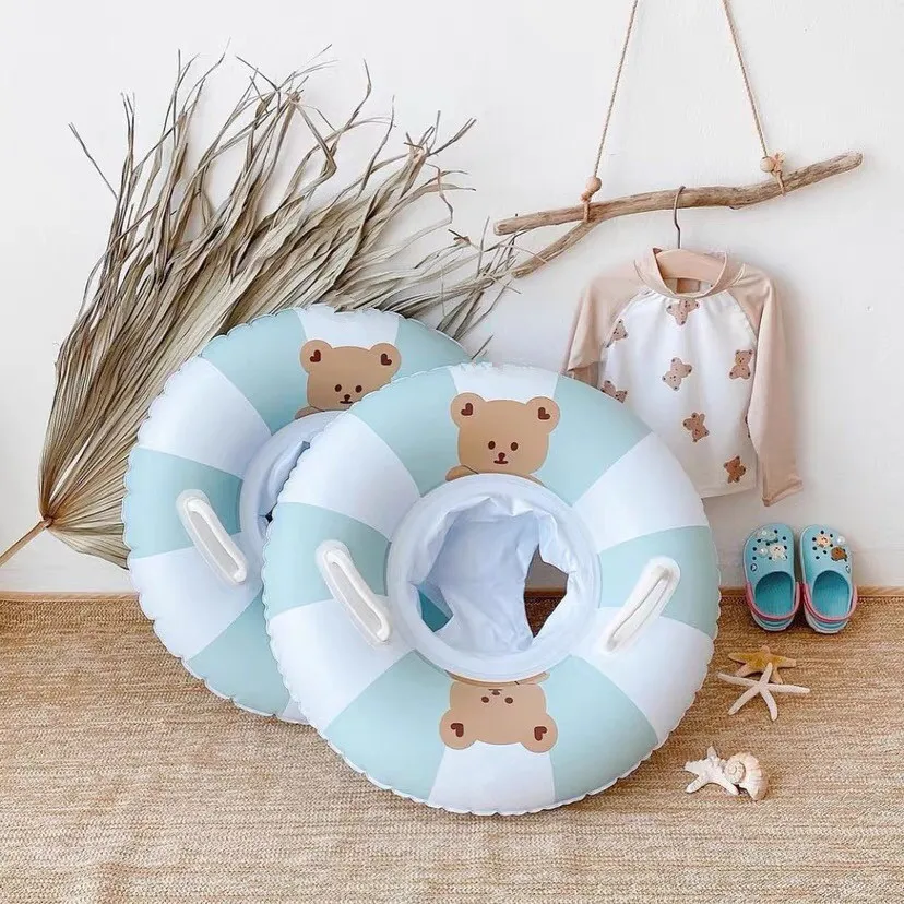 Baby Swimming Ring Ins Cartoon Bear Swimming Pool Water Toy Baby Lifebuoy Newborn Seat Ring Bear Playing Water Floating Ring