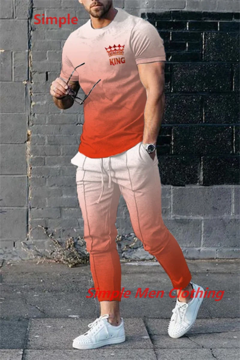 Summer Men Tracksuit Solid Color Short Sleeve T Shirt Long Pants Men 2 Piece Set Casual Trend Oversized Clothes Sportwear Suit