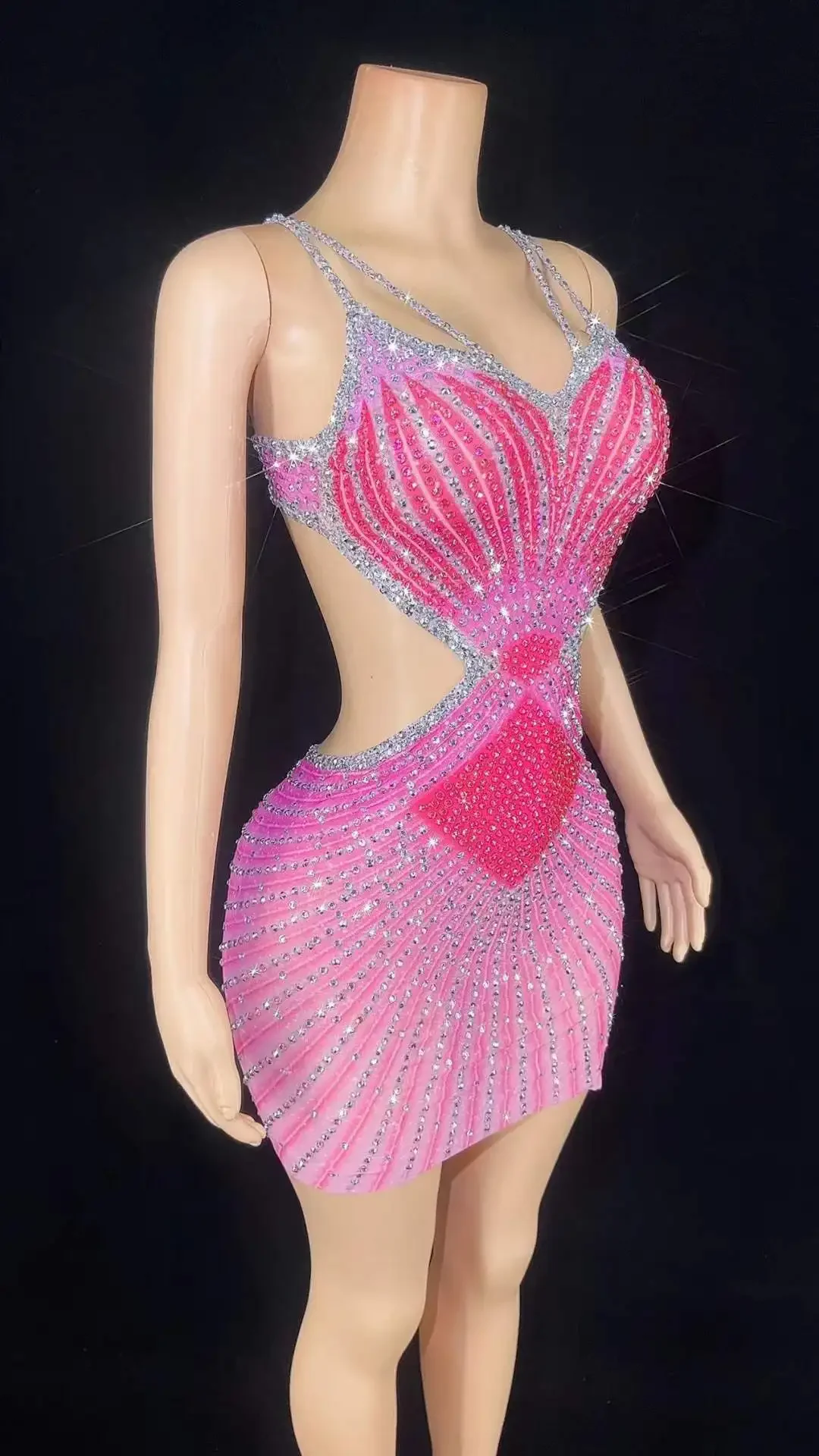 Backless Sparkly Sexy Vrouwen Strass Sexy Jurk Verjaardagsfeestje Stage Performance Slijtage Zomer Avond Koningin Outfit Wit Roze