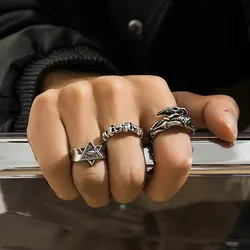 Vintage Cool Claw/Geometry Rings Set for Men Trendy Daily Street Finger Ring Accessories on Hand 2024 Fashion Jewelry Male Gifts