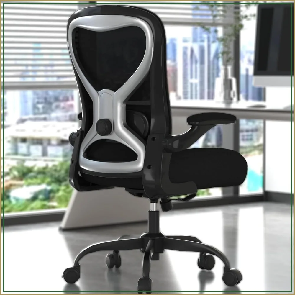 Ergonomic Office Chair with Lumbar Support, Thick Cushion, Flip-up Arms, Breathable Mesh, Adjustable Height, 330lbs Capacity