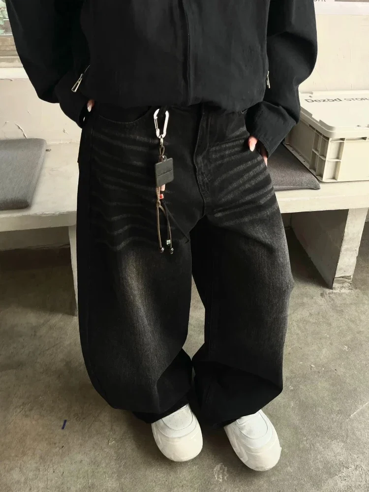 

Hot Sale Women Y2k Vintage Black Letter Embroidery Jean Washed Harajuku Wide Leg American Retro Scimitar Denim Pant Baggy Casual
