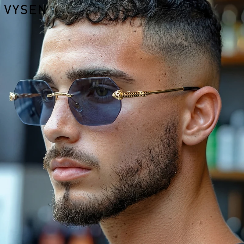 

Vintage Square Rimless Punk Sunglasses Men 2026 Luxury Brand Photochromic Polygon Leopard Head Sun Glasses Male Shades Eyewear