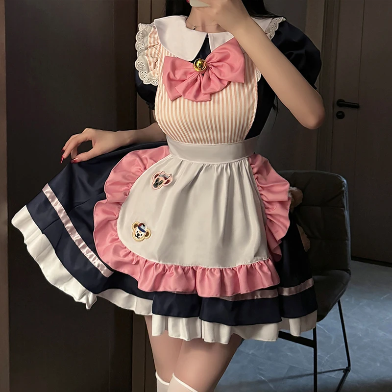 Sweet Black and Pink Maid Maid Suit Cosplay Lolita Uniform Tempting Cute Soft Girl Japanese Sexy Two-dimensional Anime Dress