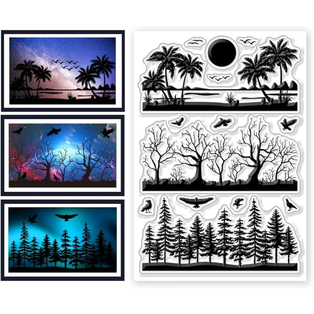 1PC Baum Klare Stempel Silhouetten Krähen Transparenter Stempel für DIY Scrapbooking Fotoalbum Dekorative Karten Herstellung