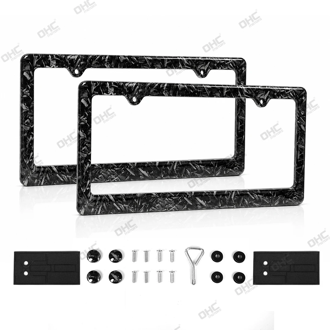 Universal Solid Carbon Fiber License Plate Frame With Black Forged Pattern Unique American Automotive Parts Front And Rear Lice