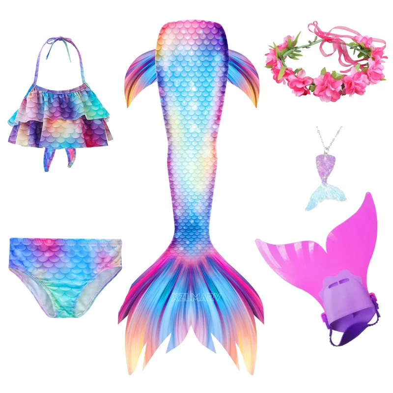 Girls Tail Mermaid Tails Beach Clothing Costumes With Monofins Bikini Swimming Cosplay Little Mermaid Tail for Children Swimwear