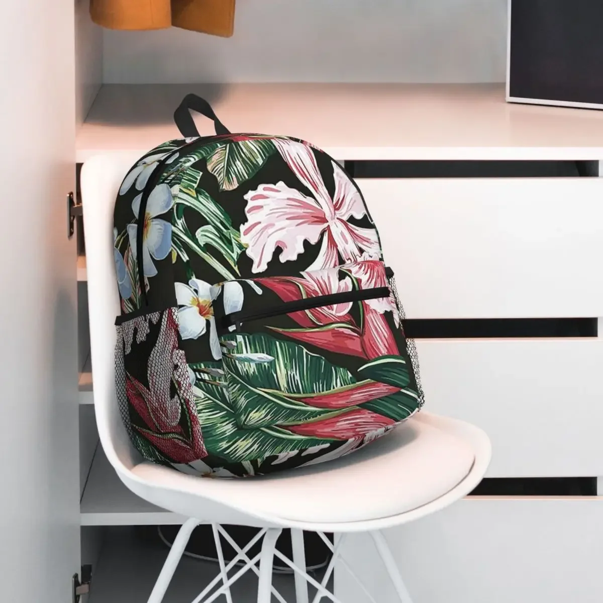 Tropical Exotic Flower Palm Leaf Orchid Student Backpack School Bag Hiking Travel Daypack for Men Women Bookbag Shoulder Bags