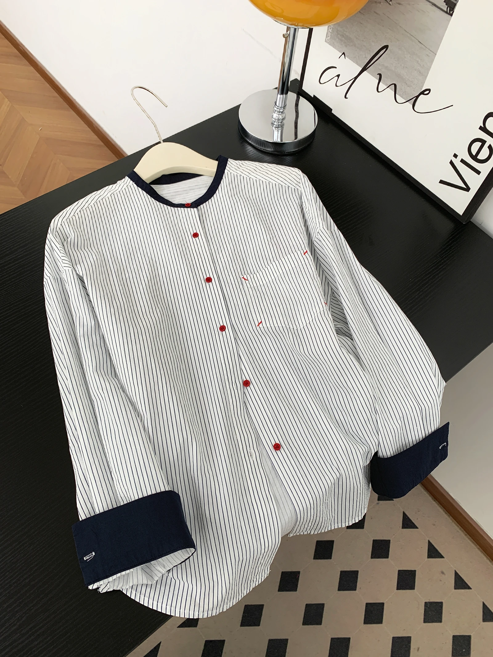 Loose Women's Long Sve irt Jaet Casual Stripe Color Blo Cotton Spring Autumn Top Comfortable Fit Versatile Leisure Wear