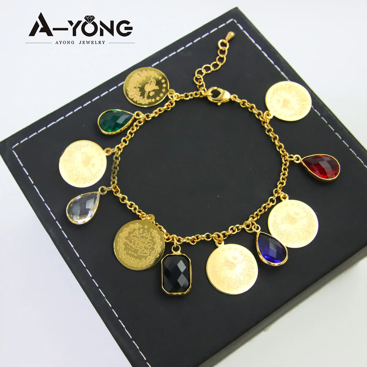 Luxus kubischen Zirkon Gold Farbe Münzen Anhänger Halskette Set 21 Karat vergoldet islamische Frauen Vintage Hochzeits feier Schmuck Geschenke – Detail 8