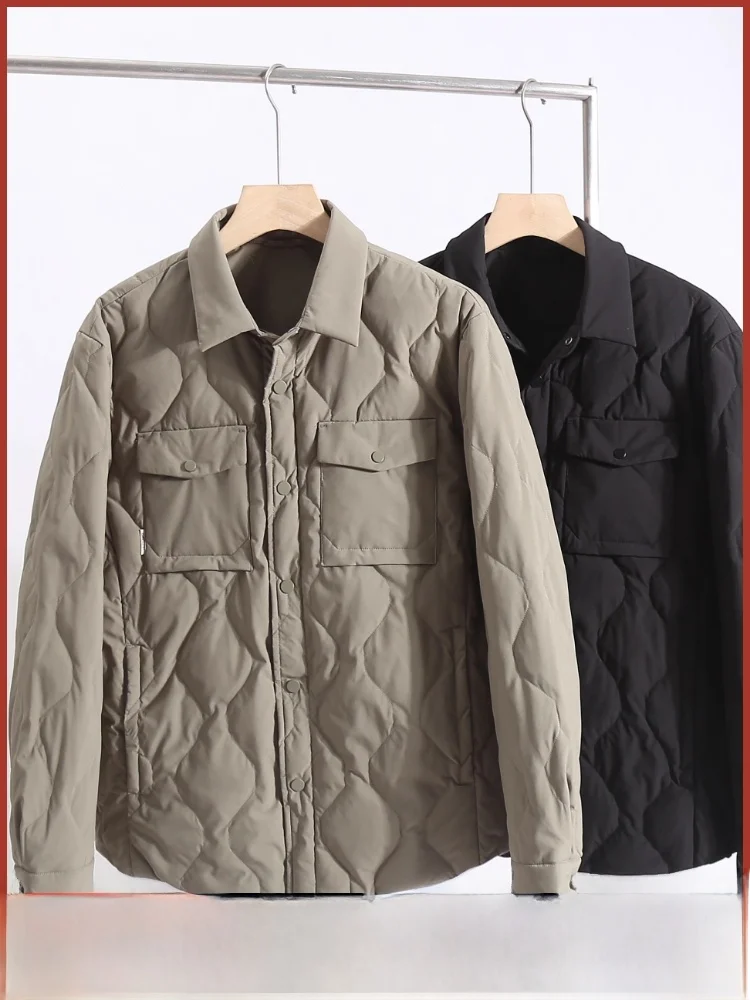 

Premium Large Fluffy 90 Du down irt Collar Men's Jaet Winter New Simple Sle Thiened Modern White Du Feather Coat