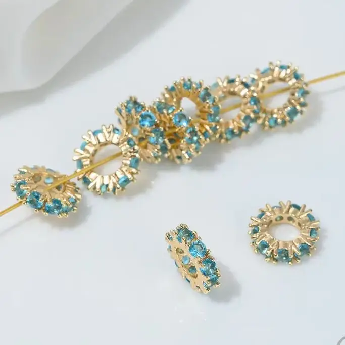 T383 14K Gold-plated Zirconium-inlaid Birthstone Spacer 10mm Spacer Beads Pearl Crystal Diy Handmade Jewelry Accessory Materials