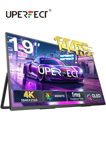 Moniteur portable UPERFECT UColor QLED 19 pouces 4K UHD 3840 x 2160 144 Hz 100 % DCI-P3 HDR pour ordinateur portable, PC, Mac, téléphone, PS4, Xbox Switch