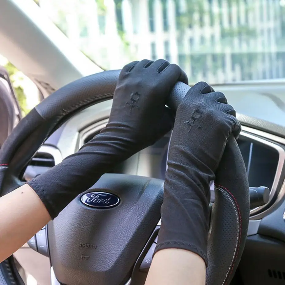1 Pair Women Mid-long Sunscreen Gloves Summer Spring Lady Stretch Anti UV Slip Resistant Driving Glove Breathable