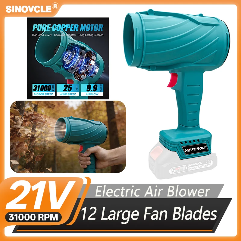 

Sinovcle Cordless Leaf Blower 21v 31000RPM 12 Large Fan Blades Pure Copper Motor Blowing Leaves Car Cleaning No Battery