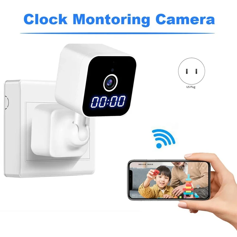 Kamera pemantauan jam 1080P Mini Wifi, kamera pengintai dengan penglihatan malam dan deteksi suara sirene Audio arah tahan lama colokan AS